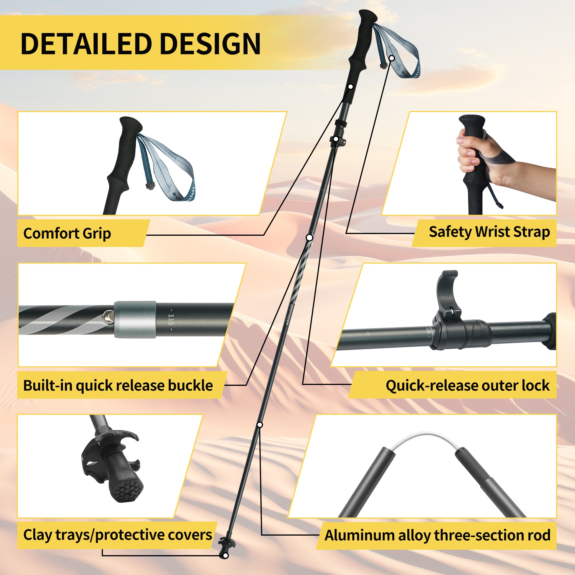 Naturehike Gale Terk PRO bâtons trekking 115-135 cm noir x2
