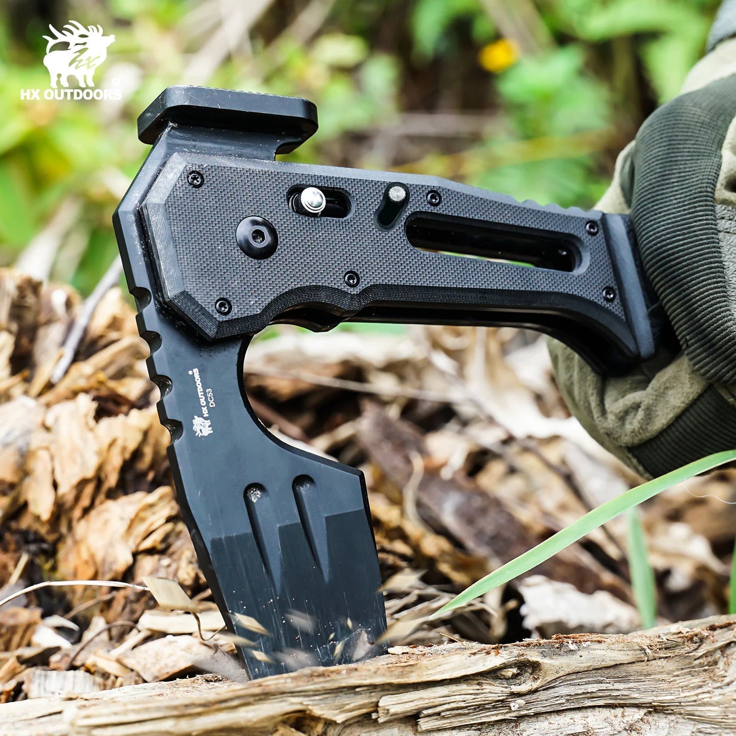 HX Camping Hatchet FALCILUX FT-19 hache pliante manche noir DC53