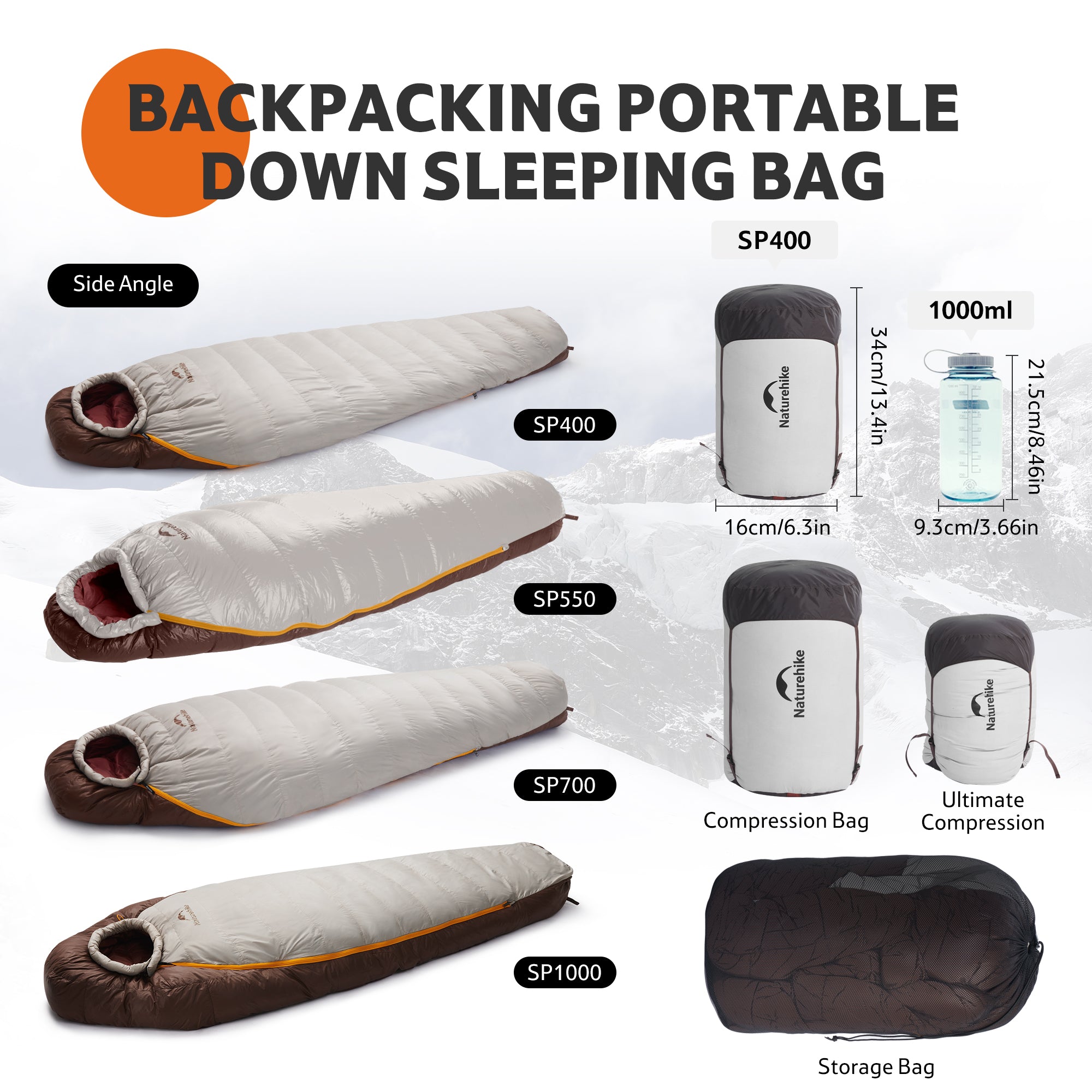 Naturehike Snowbird SP550 sac couchage duvet -1,5°C marron L