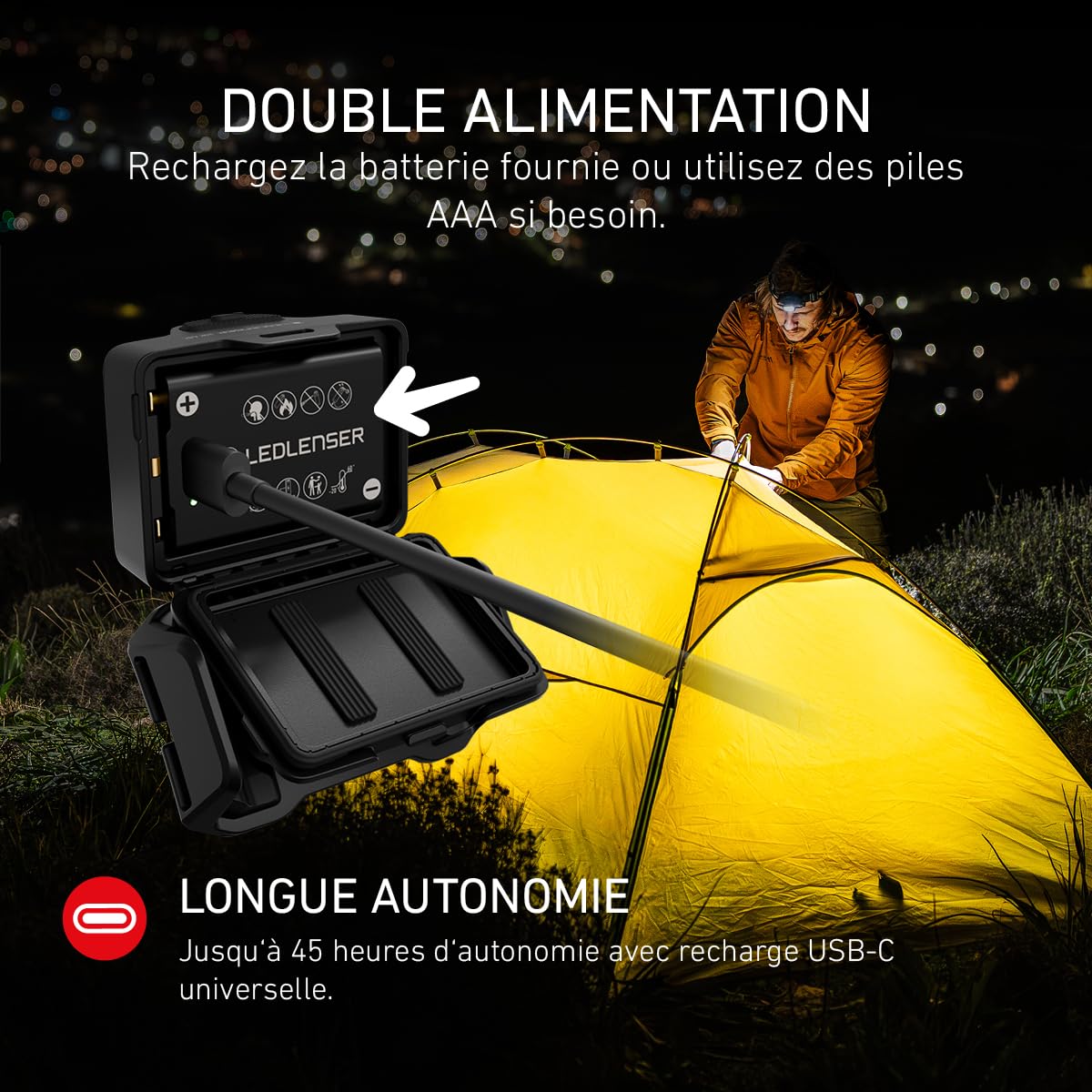 Ledlenser HF4R lampe frontale noire 650lm 130m USB-C