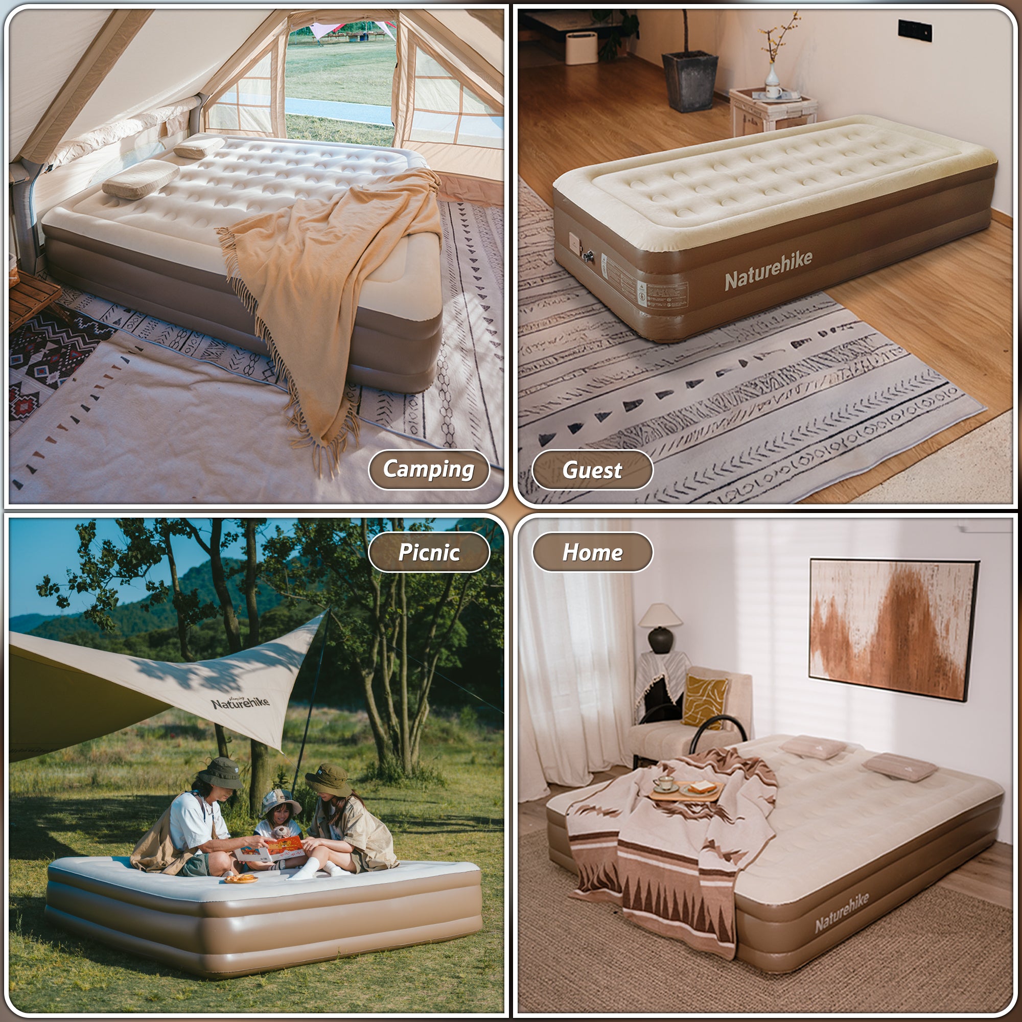 Naturehike Horizon Matelas Gonflable Double 38cm Vert Pompe
