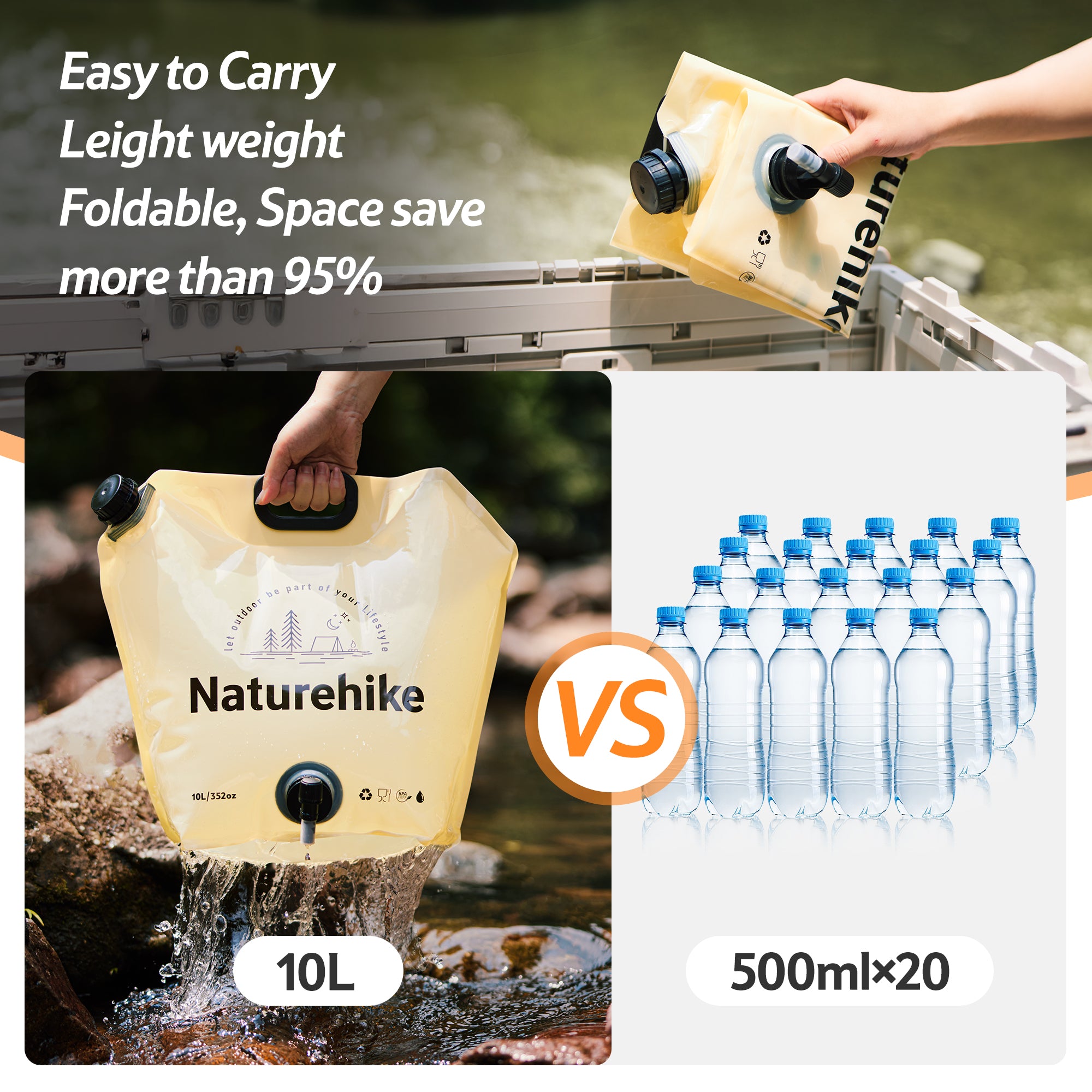 Naturehike sac eau pliable 10L robinet jaune alimentaire