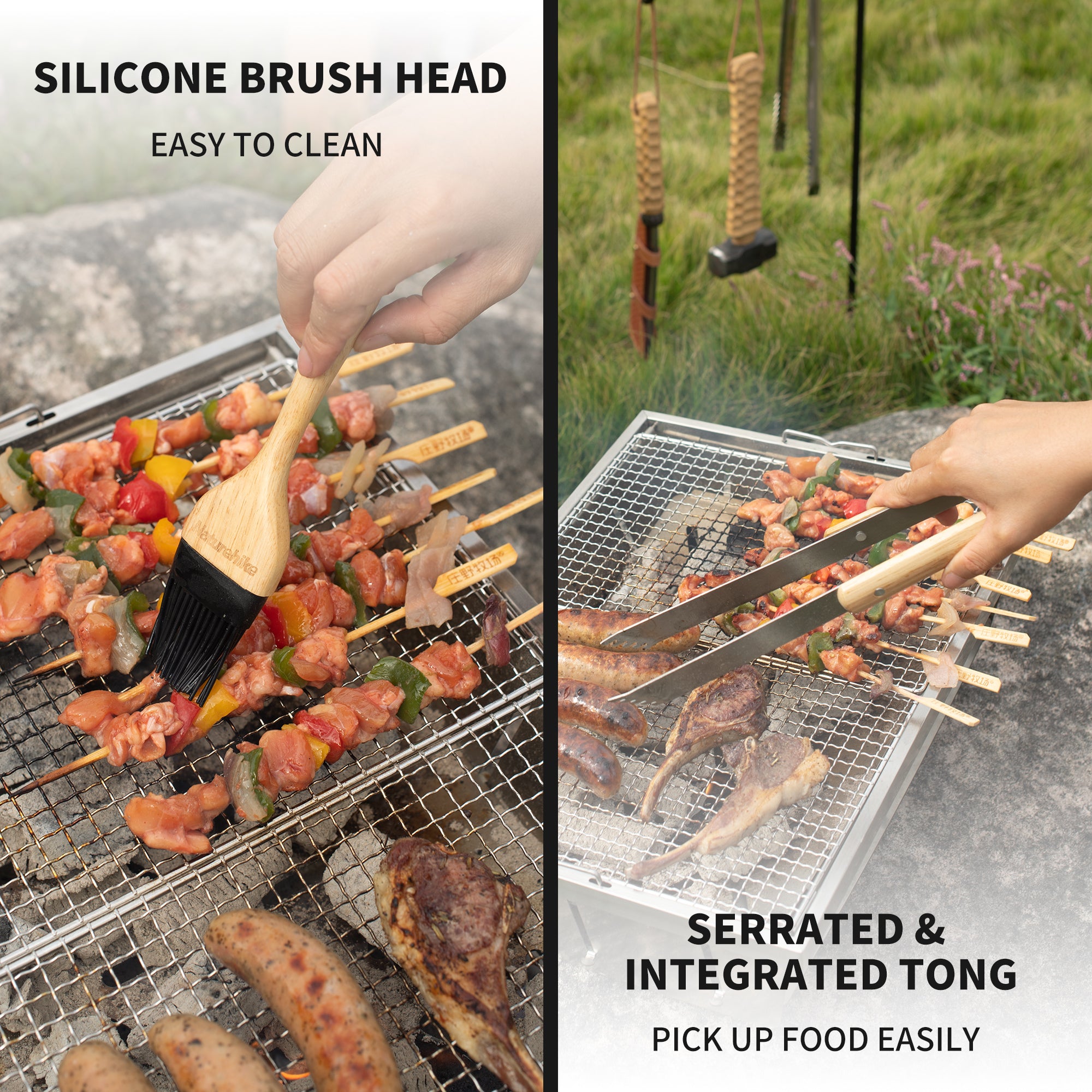 Naturehike kit barbecue 4 pièces inox manche olivier 39 cm
