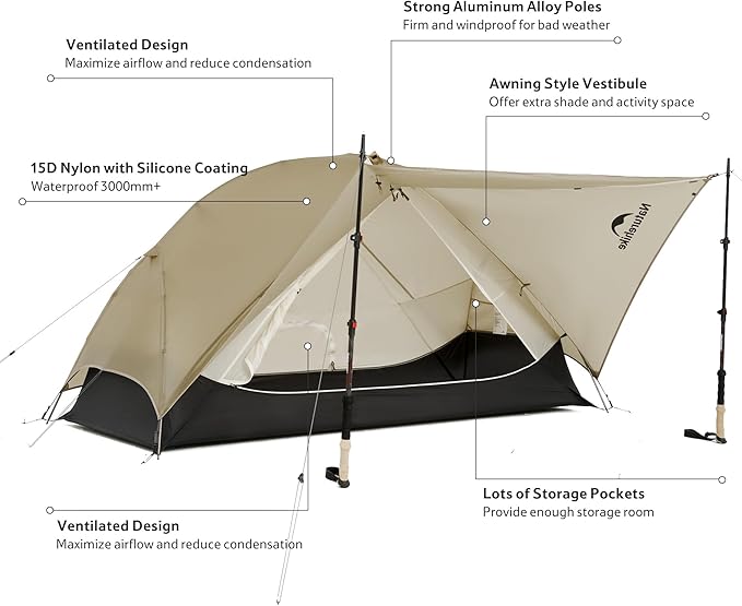 Naturehike Mongar UL tente 1 personne sable lunaire 1,2kg