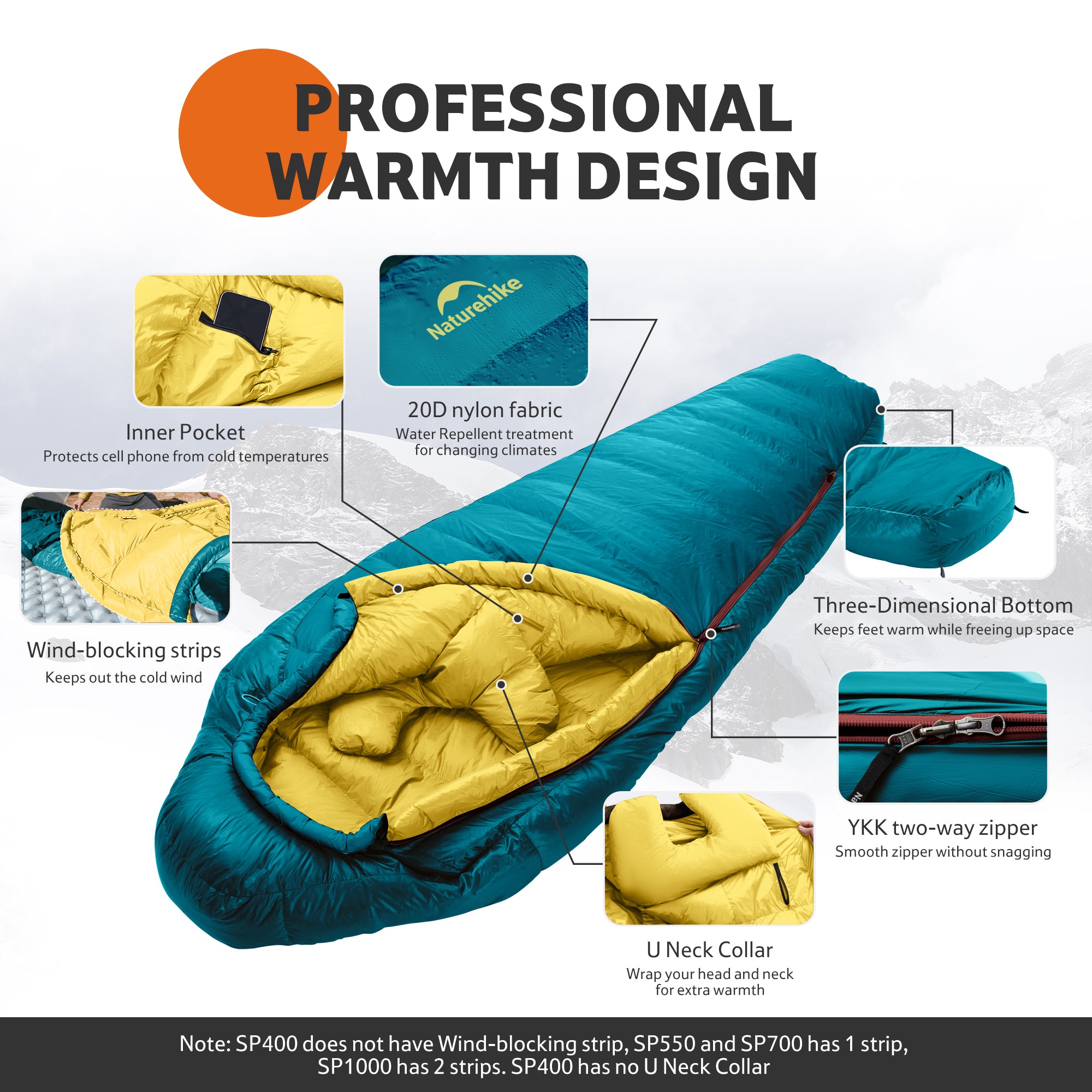 Naturehike Snowbird SP550 sac couchage duvet -1,5°C marron L