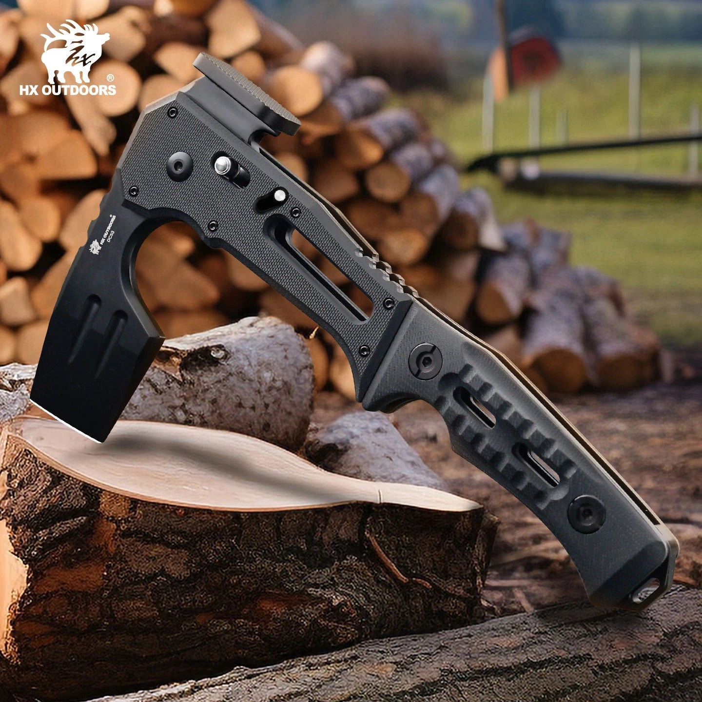 HX Camping Hatchet FALCILUX FT-19 hache pliante manche noir DC53