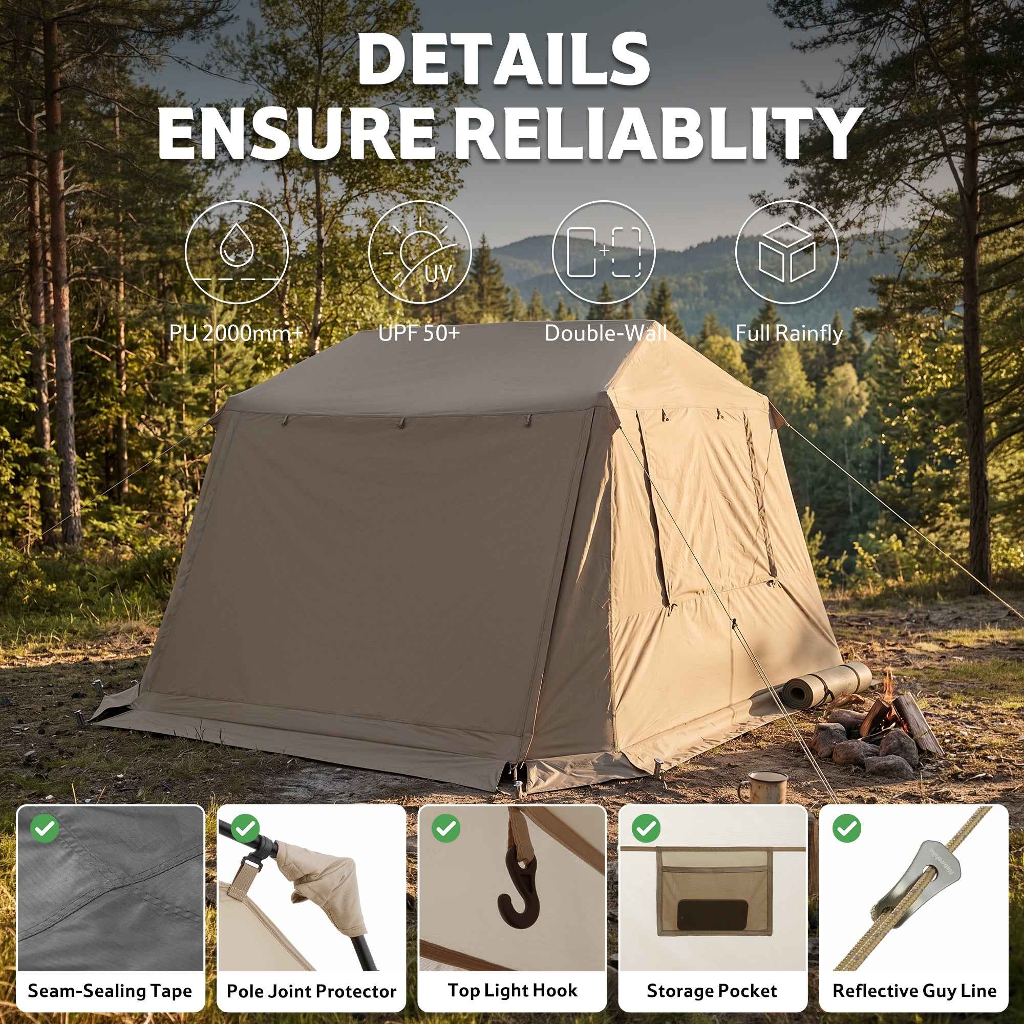 Naturehike Village 6.0 tente cabine 4 personnes marron