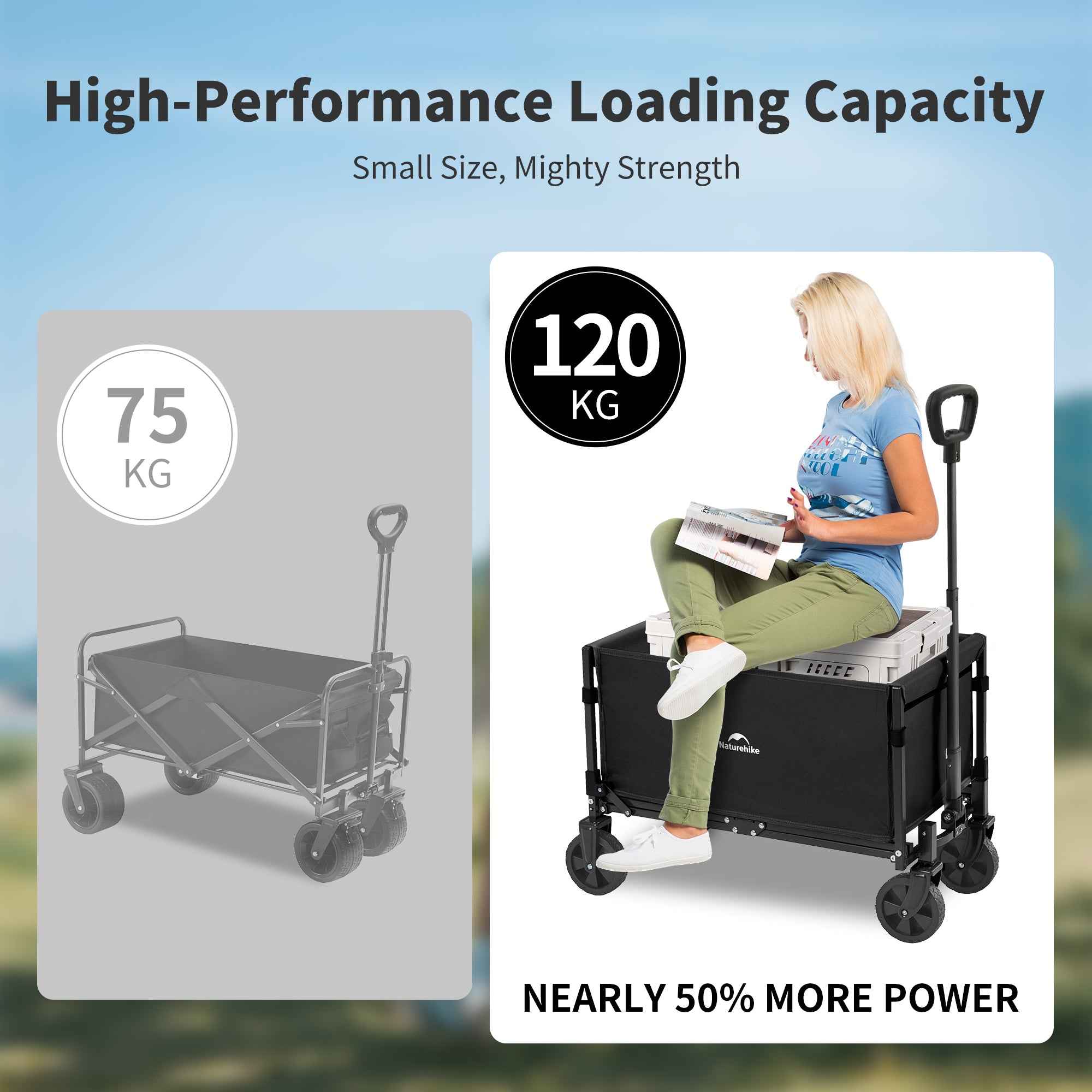 Naturehike Chariot de Camping Pliable 70L Noir 100 kg