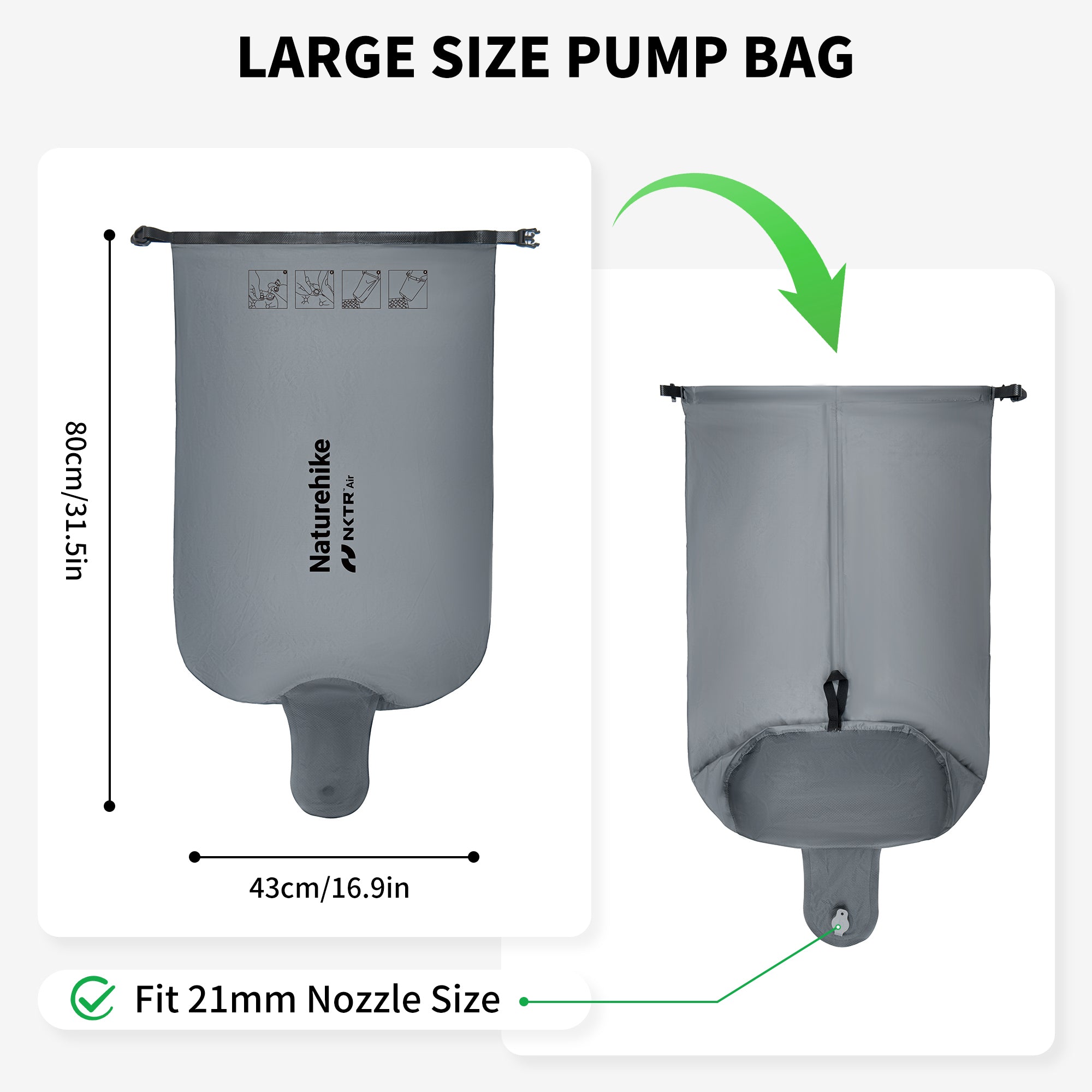 Naturehike Tuye Yugu sac pompe 80x43 cm embout 21 mm