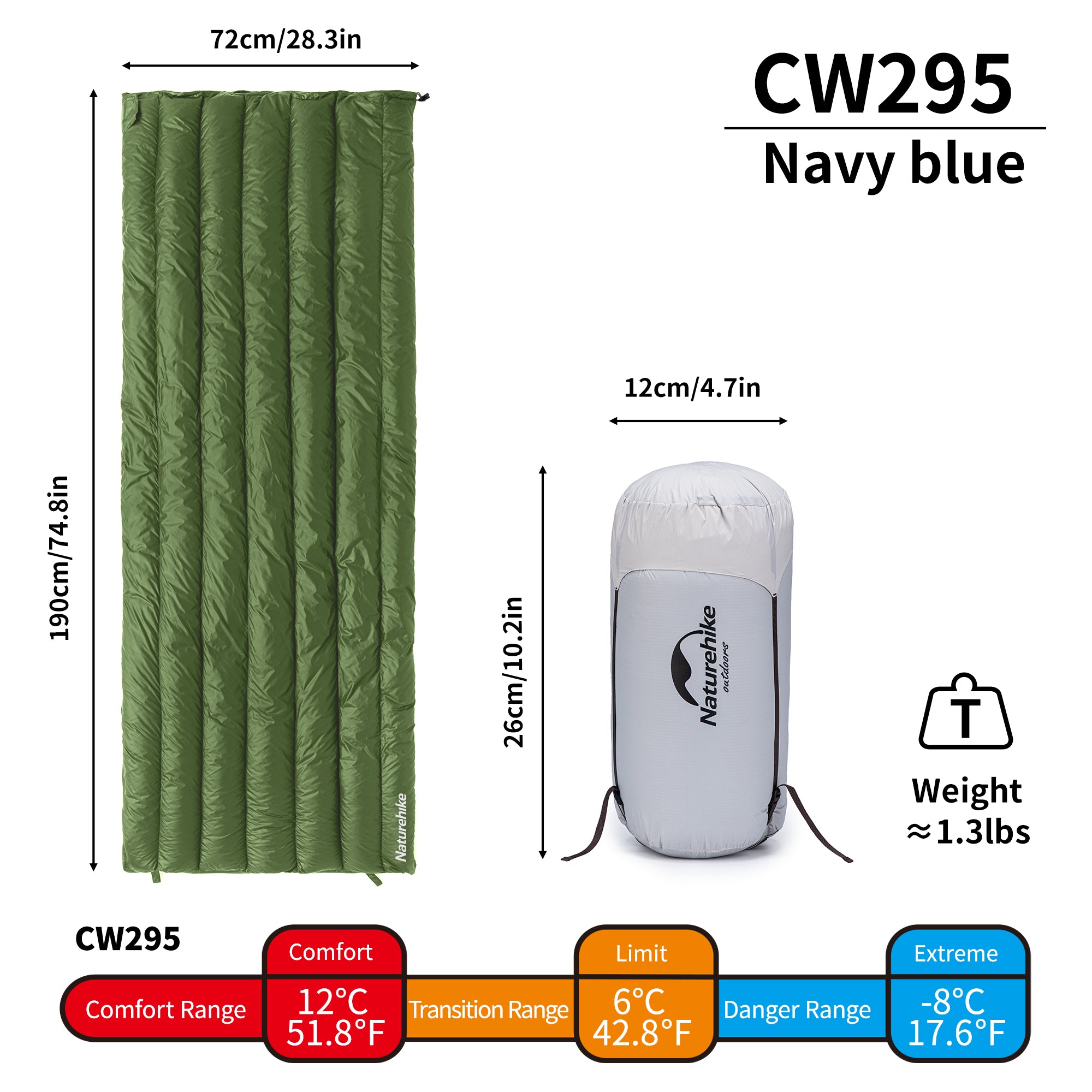 Naturehike CW295 sac de couchage duvet 12°C Navy
