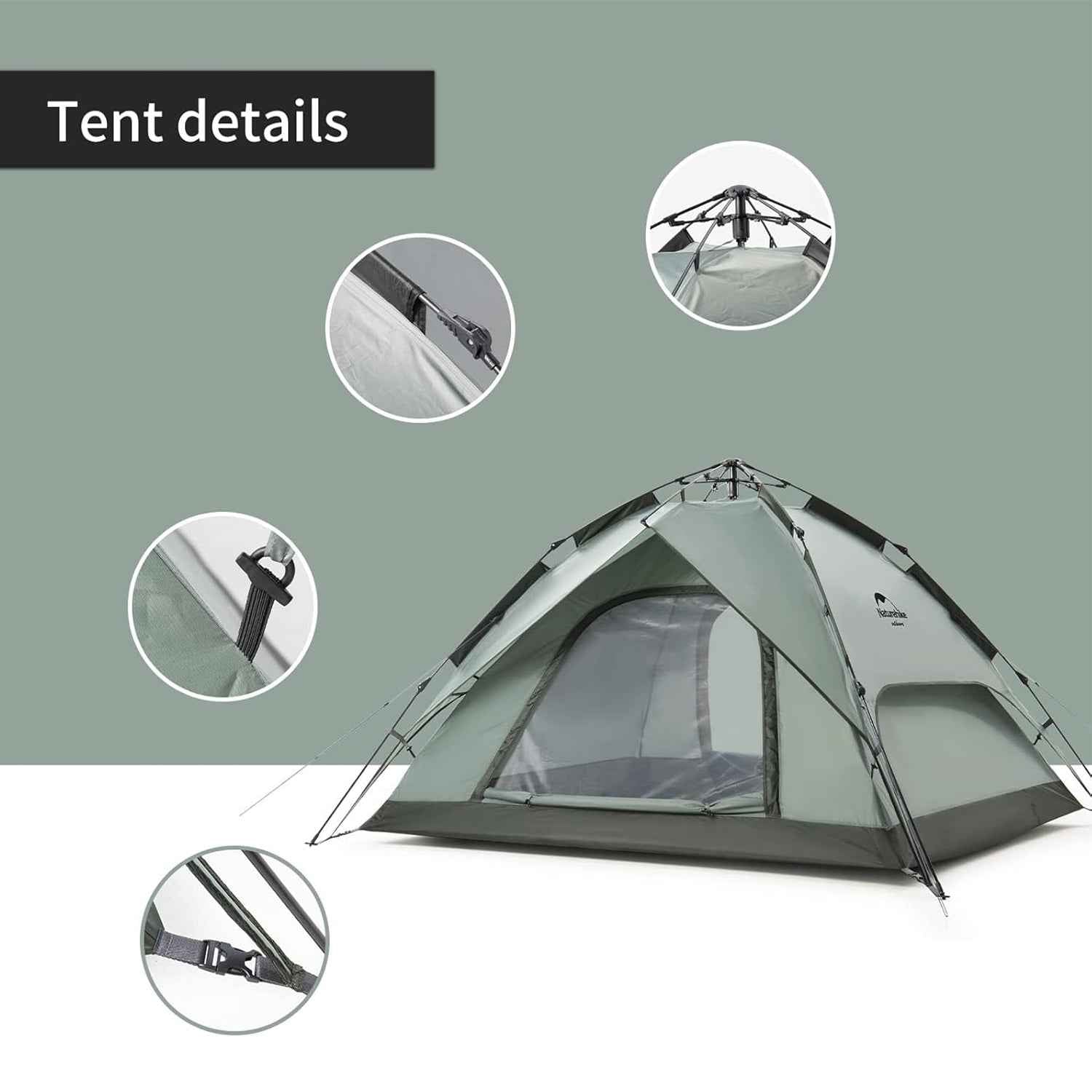 Naturehike tente camping pop-up 3 personnes vert grisâtre