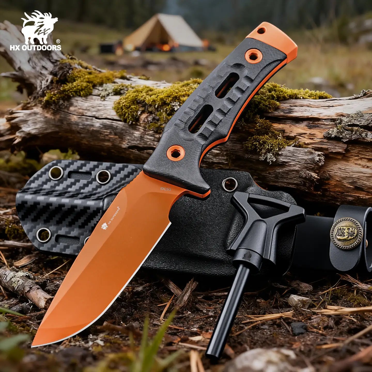 HX Rock Apex TD-18C couteau fixe DC53 22,5 cm lame orange
