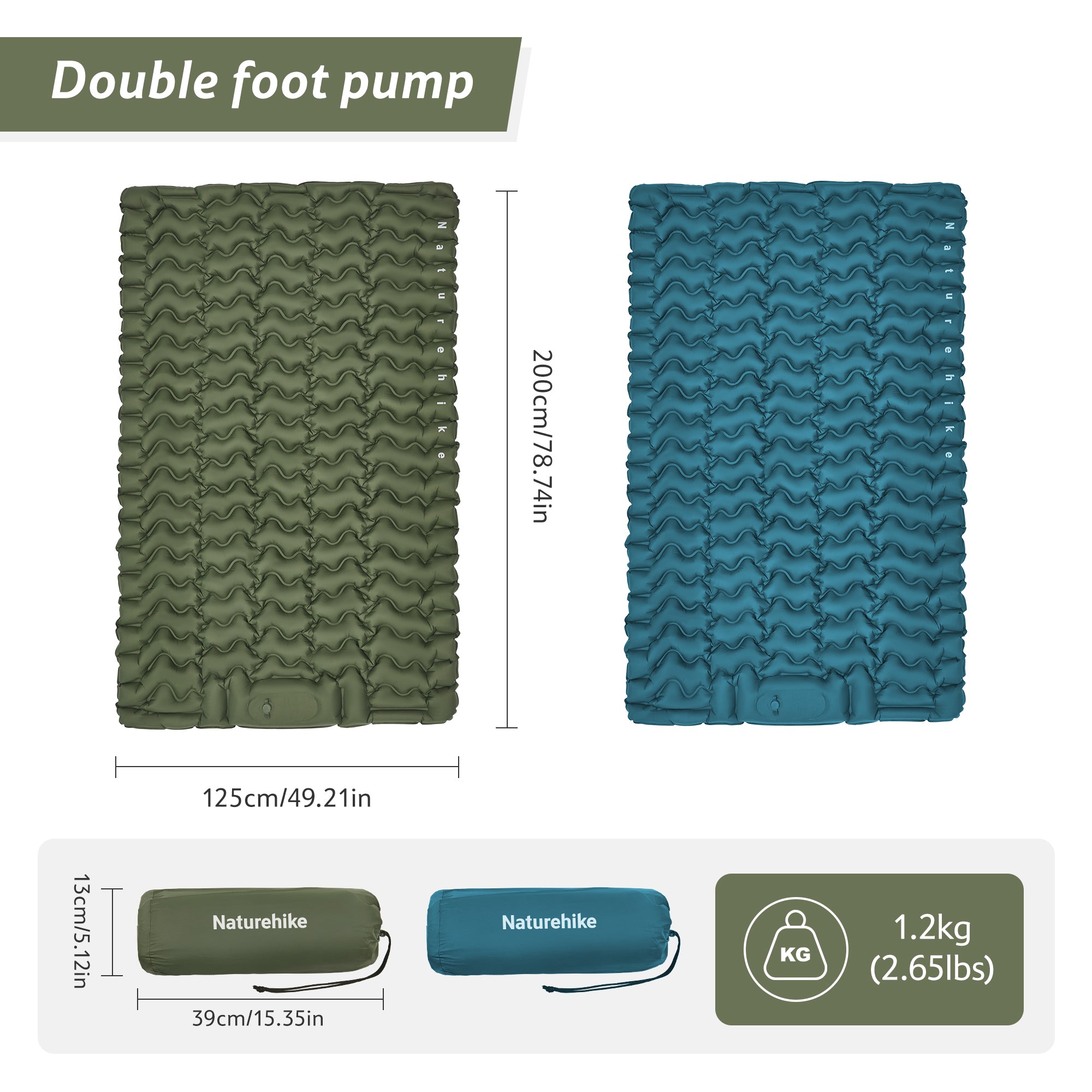 Naturehike FC01 Matelas Gonflable Double Bleu 6,5 cm