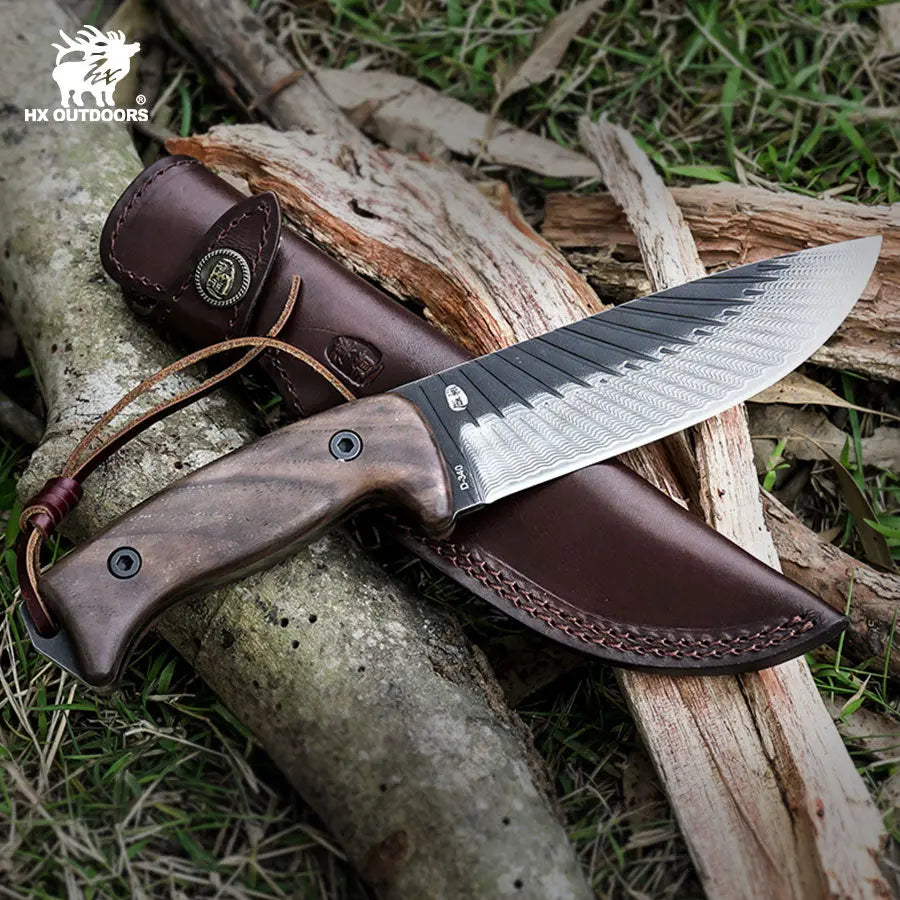 HX Junglord D-340 Couteau Fixe Noyer 142mm 366g Étui Cuir