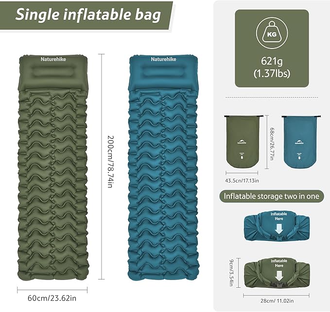 Naturehike FC01 matelas gonflable pompe à pied 6,5 cm bleu