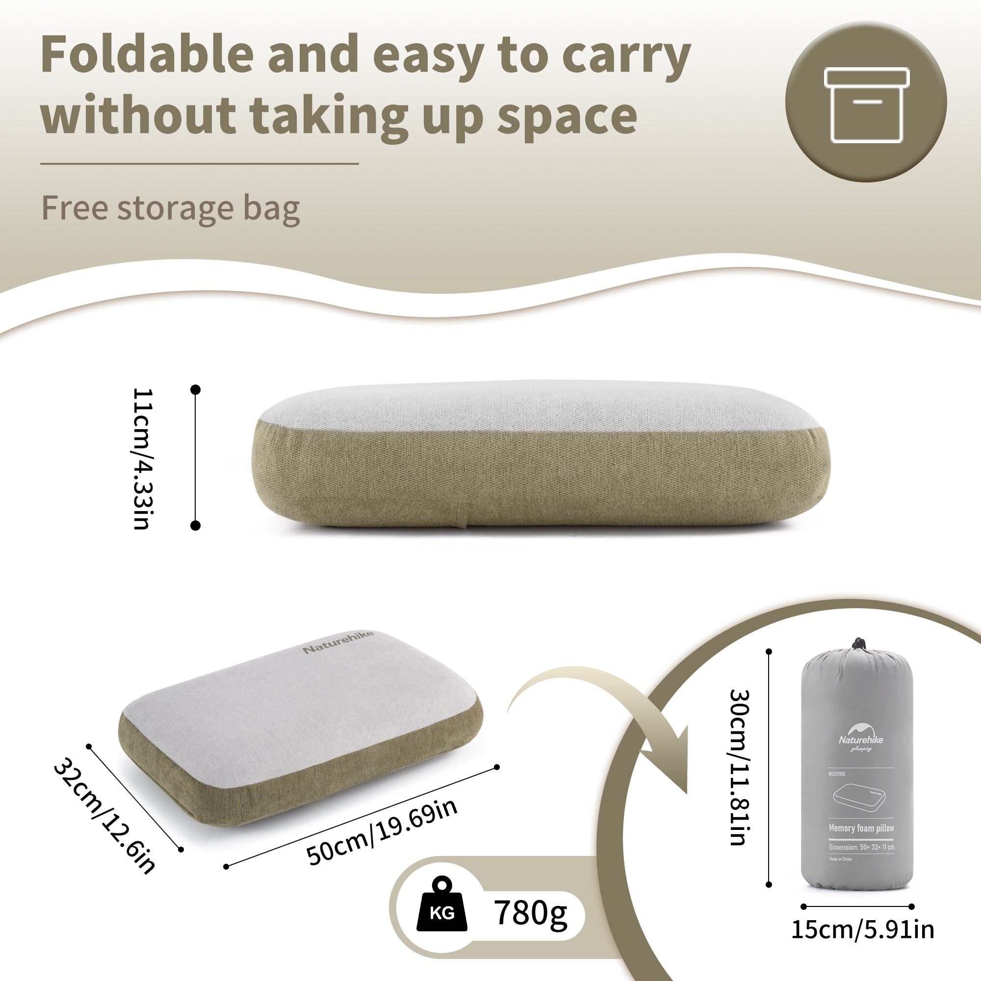 Naturehike Xinmian oreiller camping mémoire Beige carré
