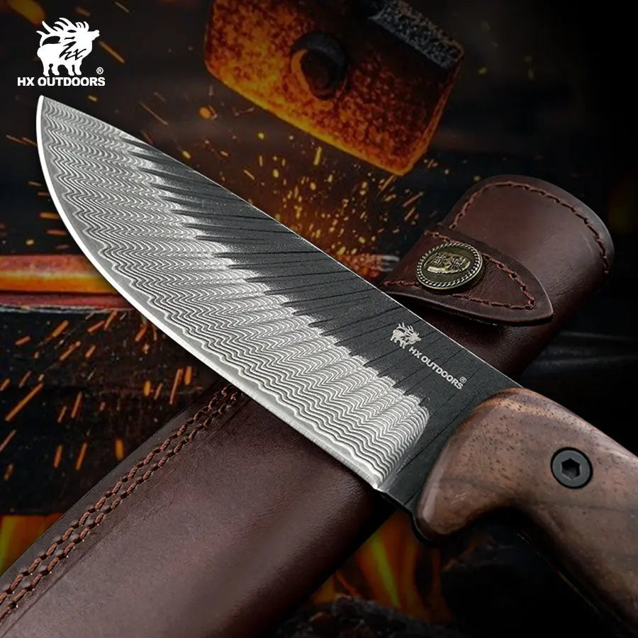 HX Junglord D-340 Couteau Fixe Noyer 142mm 366g Étui Cuir