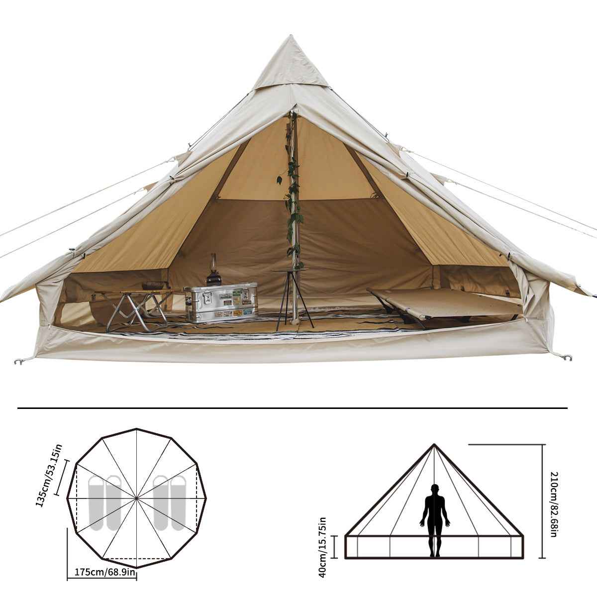 Naturehike Brighten 6.4 tente glamping 2 personnes sable doré coton