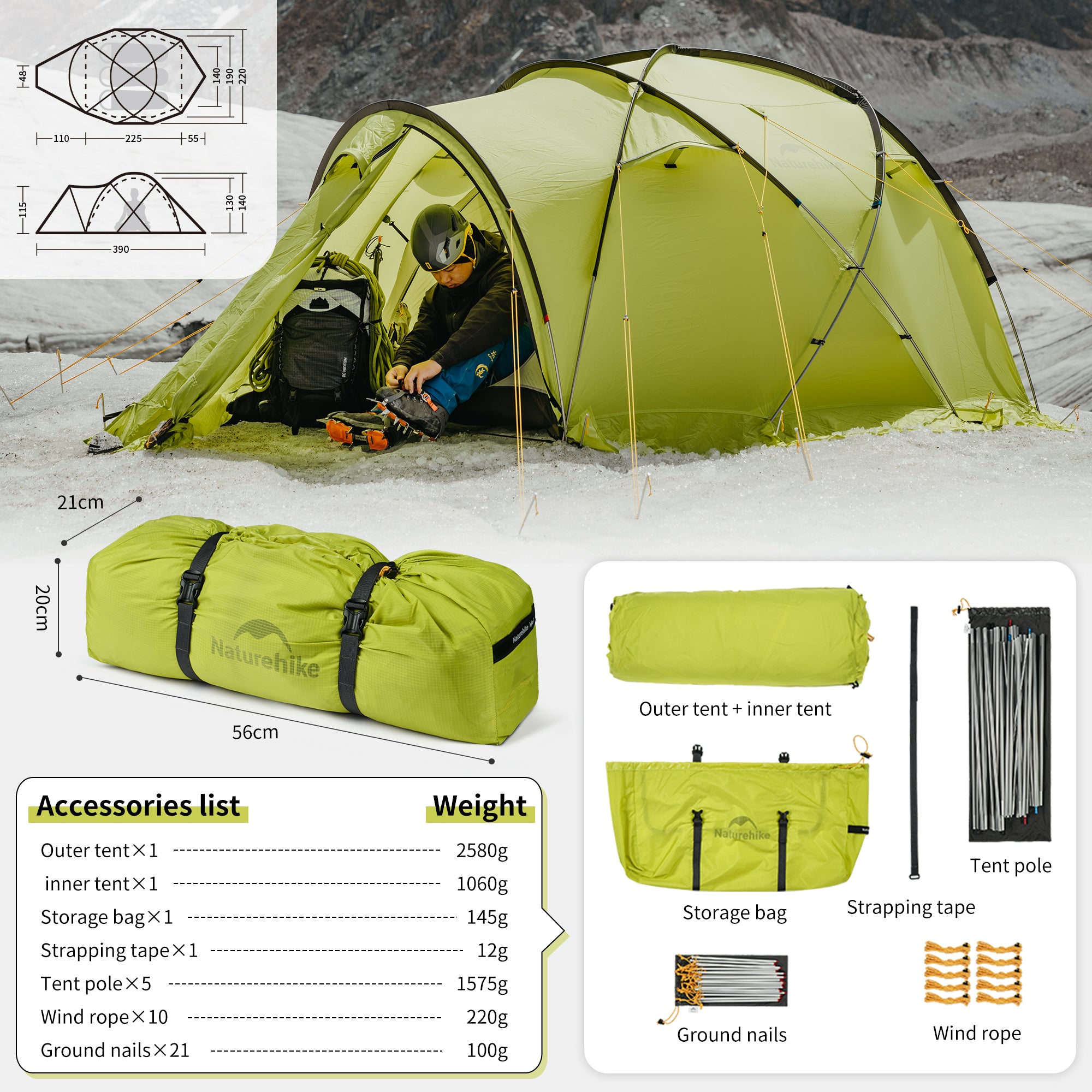 Naturehike Igloo 3 Tente 4 Saisons 3 Places PU4000