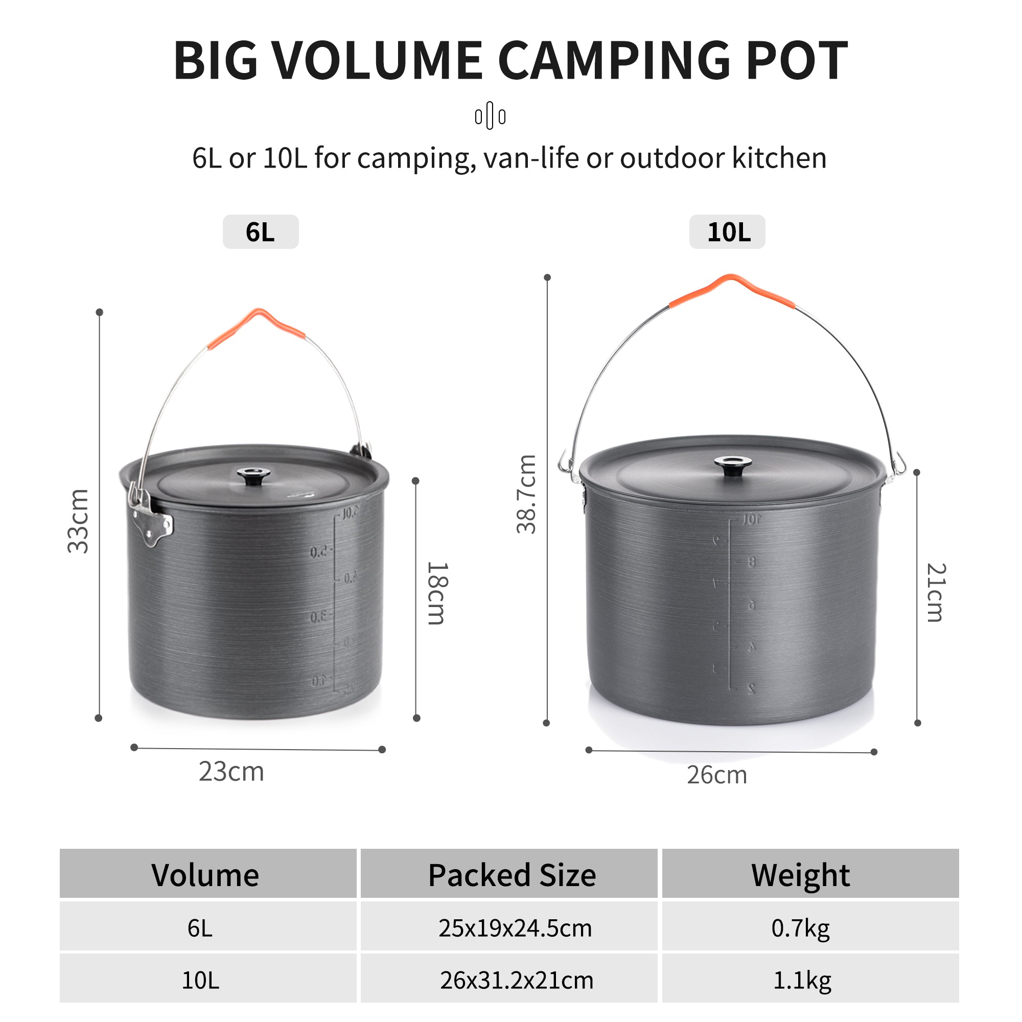 Naturehike casserole suspendue alu 10 L 1,1 kg groupe