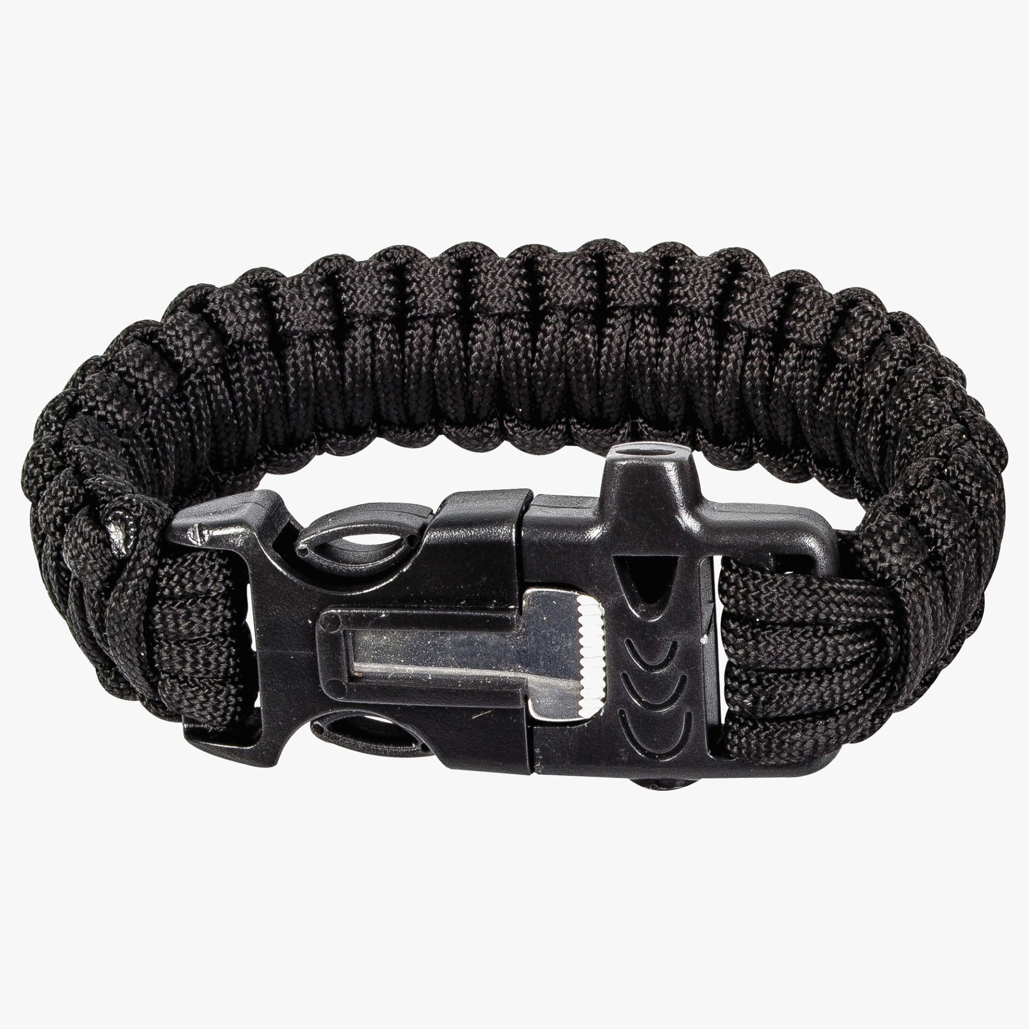 Highlander Paracord bracelet survie silex sifflet noir