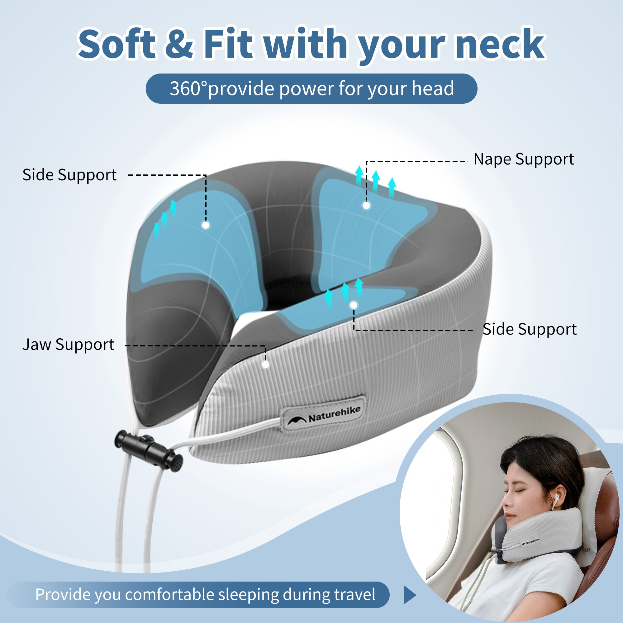 Naturehike Xinyue oreiller voyage mémoire forme gris compact