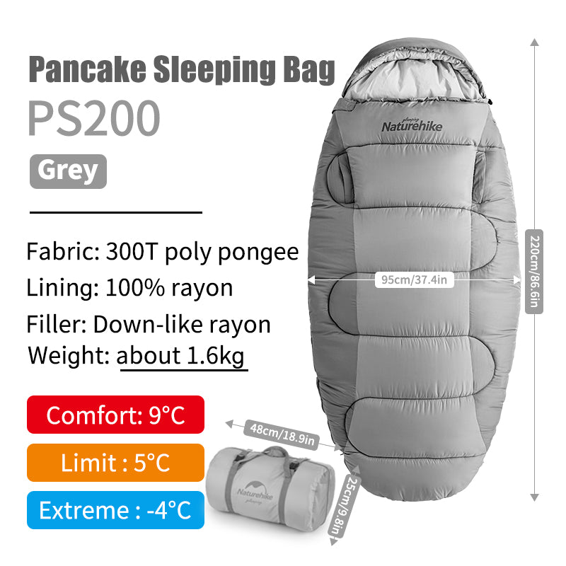 Naturehike PS200 sac de couchage coton gris trous bras