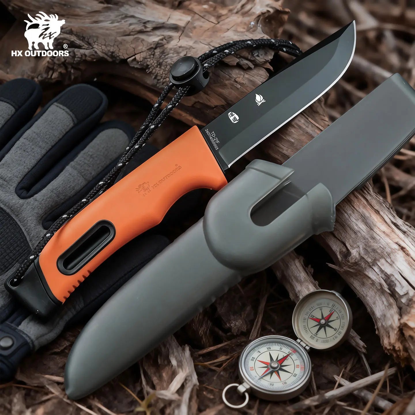 HX Survival Master TD-21F couteau fixe 95 mm orange