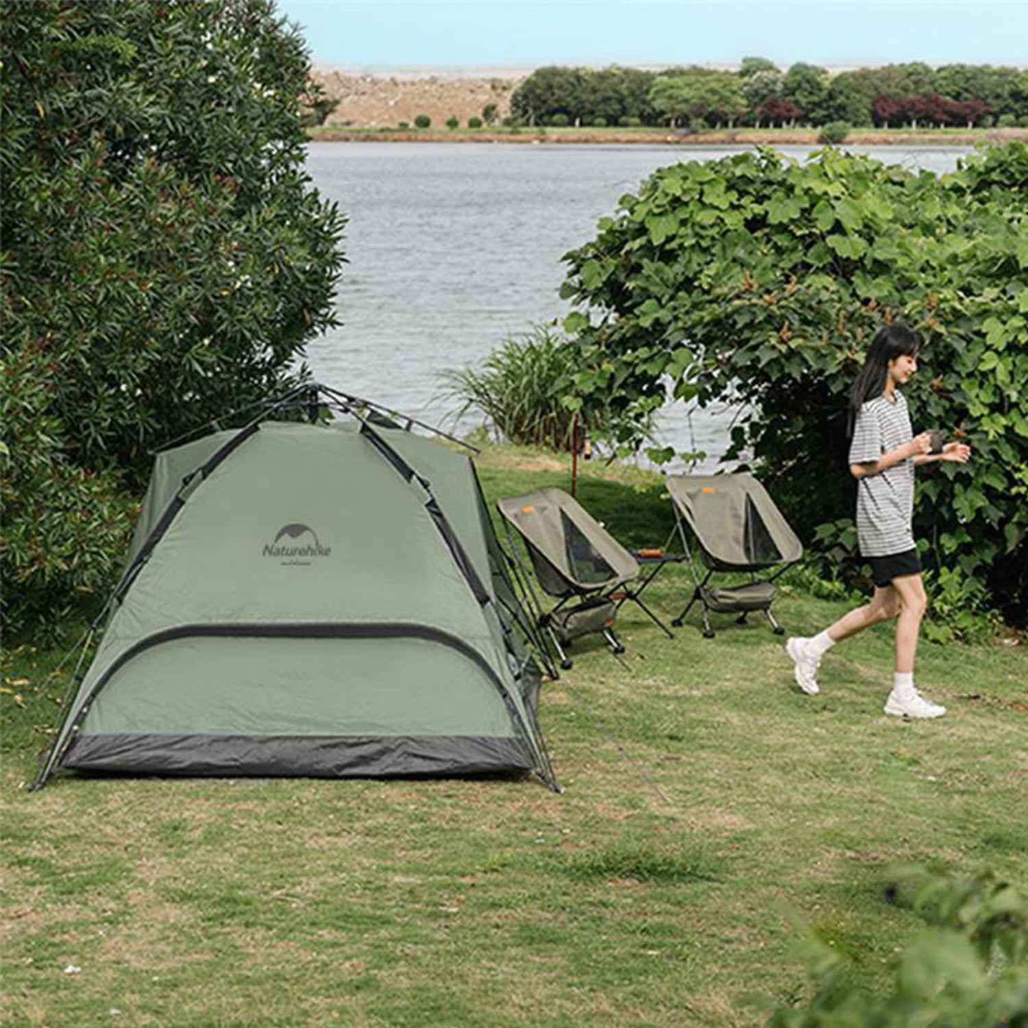 Naturehike tente camping pop-up 3 personnes vert grisâtre