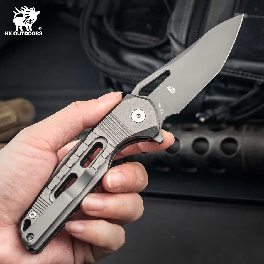 HX Rock Onyx ZD-104A-S couteau pliant lame D2 manche alu gris