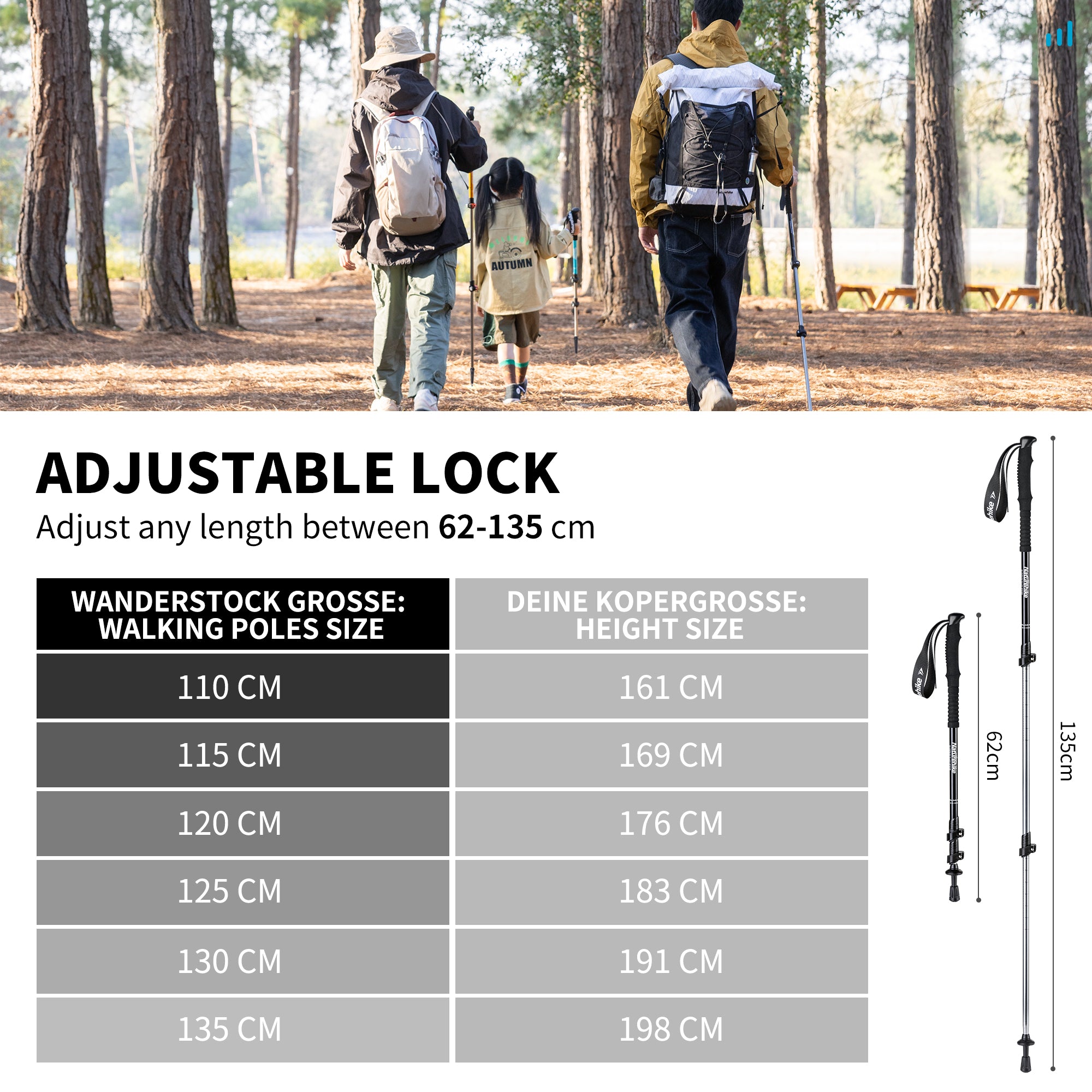 Naturehike Sunlit Bâtons Trekking Alu 61-135cm Noir x2