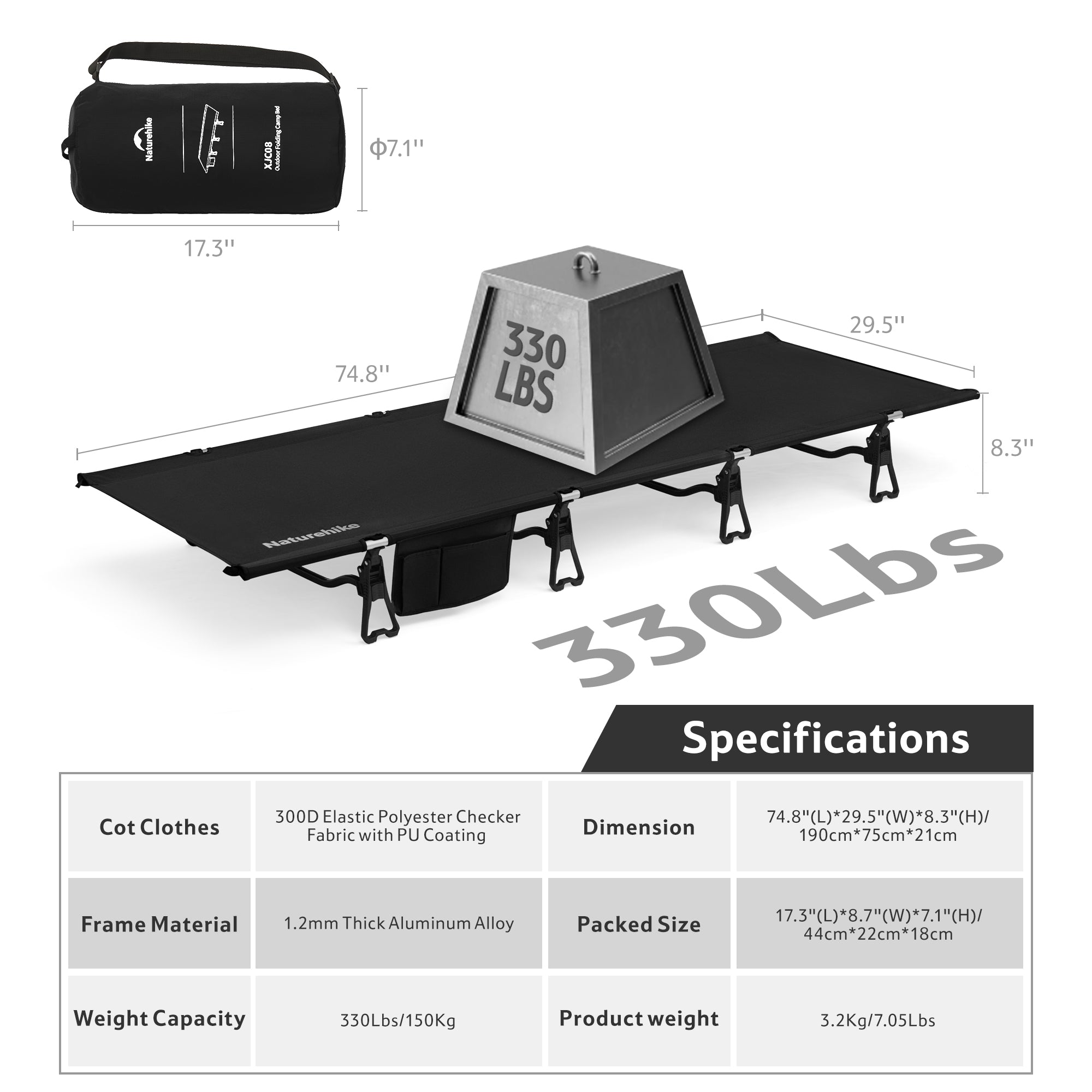 Naturehike GreenField XJC08 Lit de Camp Pliant 150kg